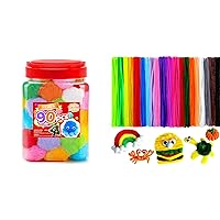 200pcs Pipe Cleaners + 90pcs Multi-Colored pom poms, Art and Craft Supplies.