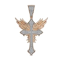 10k Gold 1/2Ct TDW Diamond Gold Angel Wing Pendant Cross Hip Hop Necklace for Men (H-I, I2)