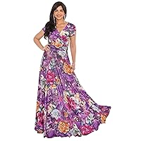 KOH KOH Womens Long Maxi Summer Floral Print Short Sleeve Flowy Modest Maxi Dress Gown