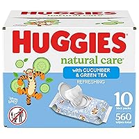 Natural Care Refreshing Baby Wipes, Hypoallergenic, Scented, 10 Flip-Top Packs (560 Wipes Total), Packaging May Vary