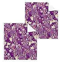 Bright Purple Flower Washcloths Set of 4-12 X 12 Inch, Fast Drying Wash Cloth for Bathroom-Hotel-Spa-Kitchen Multi-Purpose Fingertip Towels and Face Cloths