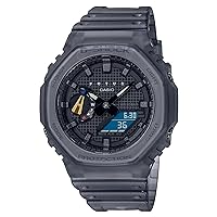G-SHOCK Men's GA-2100FT-8A Watch, Black/Black Skeleton, Bracelet Type, 200M Water Resistant, Quartz, Shock Resistant, World Time, Scratch Resistant, Durable Band