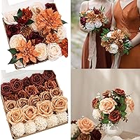 Ling's Moment Fall Rust Terracotta Artificial Flowers for DIY Wedding Bouquet, Corsage, Centerpiece, Home Decor (Pack of 2)