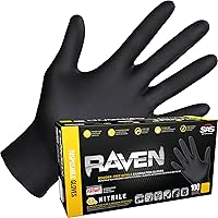 Raven Powder Free Nitrile Disposable Gloves | 7 Mil - Med | Latex Free, Chemical + Puncture Resistant, Textured Grip, Single Use | for Automotive, Industrial, Janitorial, MRO, Food Service | 66517