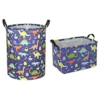 2 Pack Dinosaur Laundry Basket,Storage Basket,Kids Toys Bins,Gift Basket with Handles,Baby Nursery Hamper,Books Organizer,Home,Bedroom,Bathroom