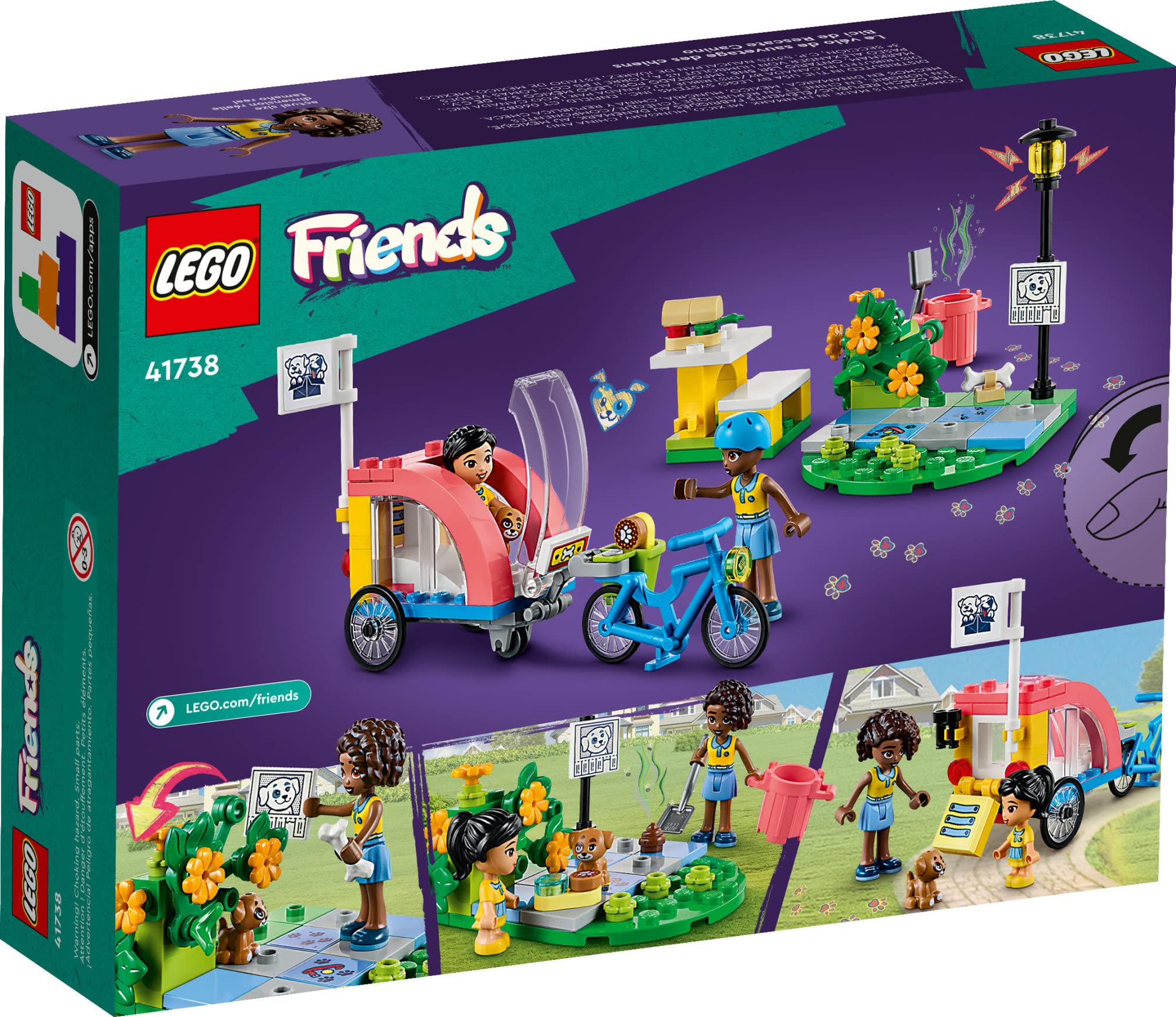 LEGO Friends Dog Rescue Bike Building Set 41738, Pretend Play Animal Playset for Pet-Loving Kids, Girls and Boys Ages 6+ Years Old with Puppy Pet Figure and 2 Mini-Dolls, 2023 Series Characters