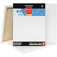 Arteza Stretched Canvases for Painting, Pack of 4, 18 x 24 Inches, Blank White Canvases, 100% Cotton, 12.3 oz Gesso-Primed, Art Supplies for Acrylic Pouring and Oil Painting