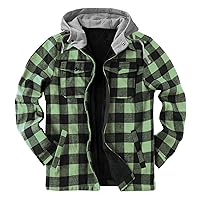 Men's Flannel Shirt Jackets with Quilted Lined Long Sleeve Hooded Plaid Coat Button Down Thicken Winter Warm Outerwear