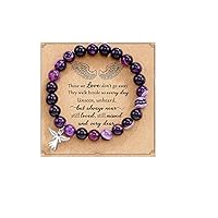 COLORFUL BLING Inspirational Religious Bracelet Guardian Angel Charm Bracelets/Sympathy Gift for Loss of Loved One/Sympathy Gift Amethyst Bead Bracelet/with Angle Wings Jewelry Gifts for Women Girls