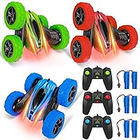 3 Pack Remote Control Car RC Stunt Car for Kids--2.4Ghz High Speed Rock Crawler Vehicle,360 Rotating 4WD Off Road Double Sided Rotating Tumbling Rc Car with 6 Rechargeable Battery, Blue+Green+Red