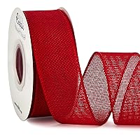 Ribbli Red Burlap Wired Ribbon,1-1/2 Inch x 10 Yard,Wired Edge Ribbon for Big Bow,Wreath,Tree Decoration,Outdoor Decoration