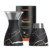 asobu Insulated Pour Over Coffee Maker (32 oz.) Double-Wall Vacuum, Stainless-Steel Filter and Take on the Go Carafe (Midnight Marble)