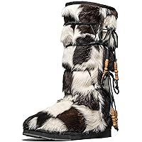 AU&MU Aumu Womens Comfort Suede Fur Shearling Stylish Knee High Winter Snow Boots Women Sheepskin