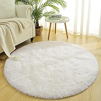 Chicrug Fluffy Cute White Round Area Rugs for Girls Bedroom, 4x4 Feet Shaggy Circle Area Rug for Living Room, Soft Fuzzy Carpets for Princess Room, Circular Rug Kids Playmats for Baby Nursery Home