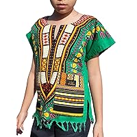 RaanPahMuang Branded Cotton Childs Dashiki Shirt Tassels and Pockets Bold Colours