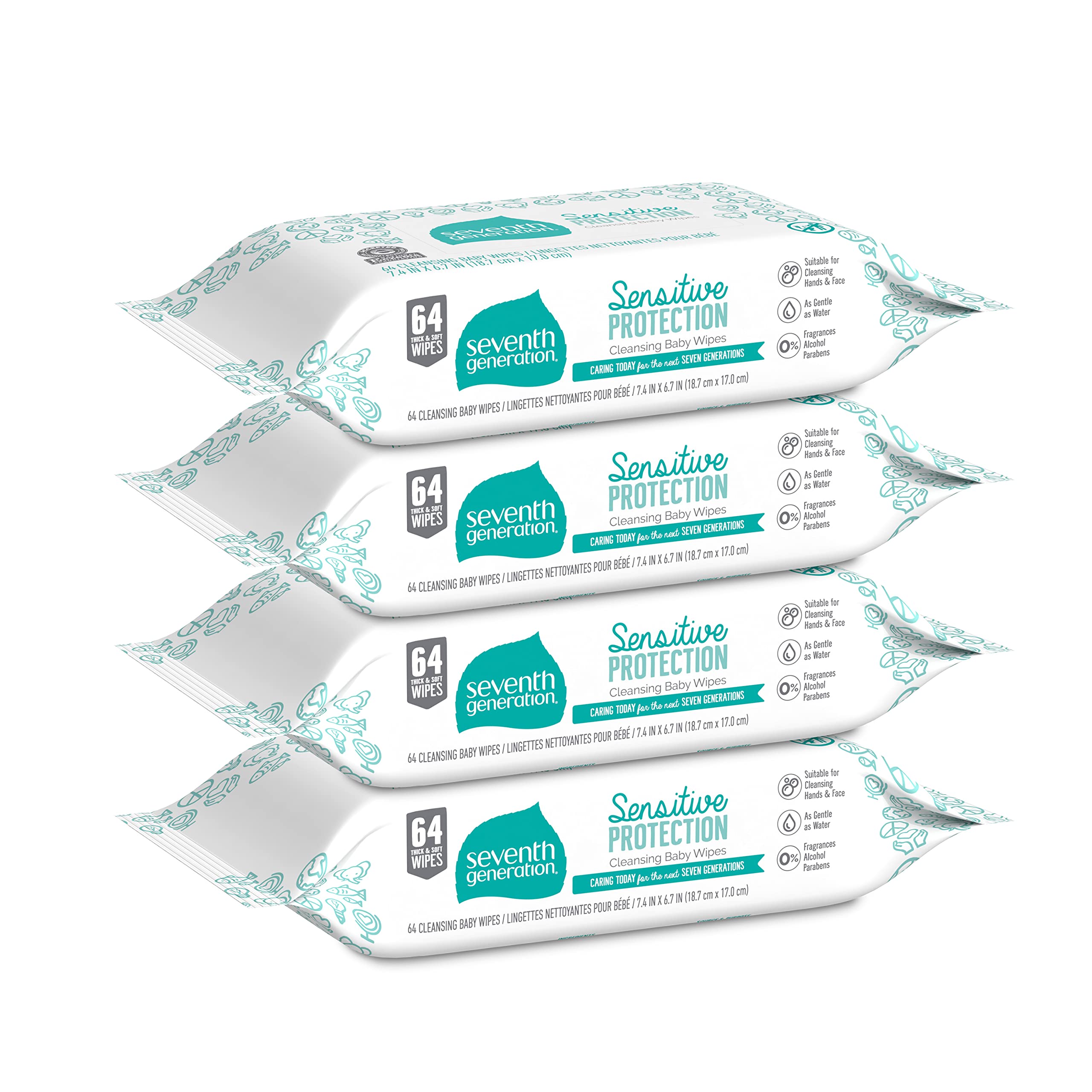 Seventh Generation Baby Wipes Refill With Tape Seal Sensitive Protection Unscented Baby Wipes 256 Count (Pack of 3)