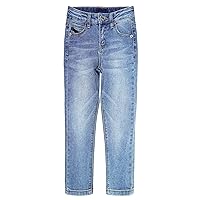 KIDSCOOL SPACE Girls Simple Design Denim Pants,5T-14T Elastic Waistband Inside Straight-fit Slim Jeans