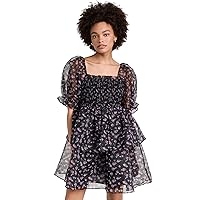 endless rose Women's Floral Organza Double Ruffled Baby Doll Dress