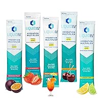 Liquid IV Hydration Powder Packets by GoTANX. Includes 15 packets - 3 Each Flavor: Lemon Lime, Golden Cherry, Strawberry, Passion Fruit, and Tropical Punch. Great for Active Lifestyle & Wellness Boost