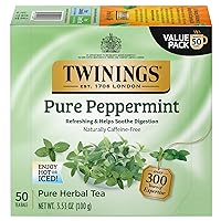 Twinings Pure Peppermint Individually Wrapped Tea Bags, 50 Count Pack of 6, Fresh Minty Flavour, Naturally Caffeine Free