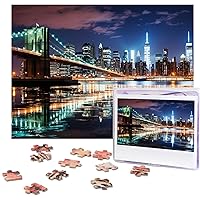 New York Night Puzzles 500 Pieces Jigsaw Puzzles Personalized Puzzle Wooden Picture Puzzle for Adults Photo Puzzle Art Wall Hanging Decor for Birthday Wedding Valentine's Day Anniversary
