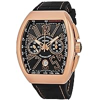 Vanguard Mens Rose Gold Automatic Chronograph Watch - Tonneau Black Face with Luminous Hands, Date and Sapphire Crystal - Swiss Made with Tachymeter Scale V 45 CC DT 5N NR