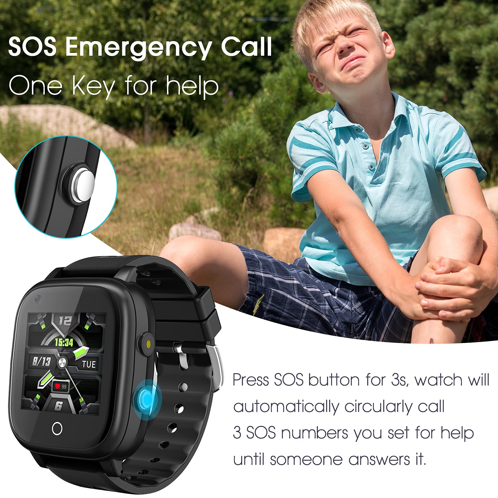 cjc 4G Kids Smartwatch, Smart Watch for Kids, IP67 Waterproof Watches with GPS Tracker, 2 Way Call Camera Voice & Video Call SOS Alerts Pedometer WiFi Wrist Watch, 3-12 Years Boys Girls Gifts
