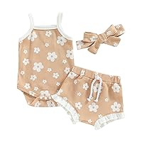 Newborn Baby Girl Clothes Infant Girl Floral Sleeveless Romper Shorts Headband 3Pcs Summer Outfits Set
