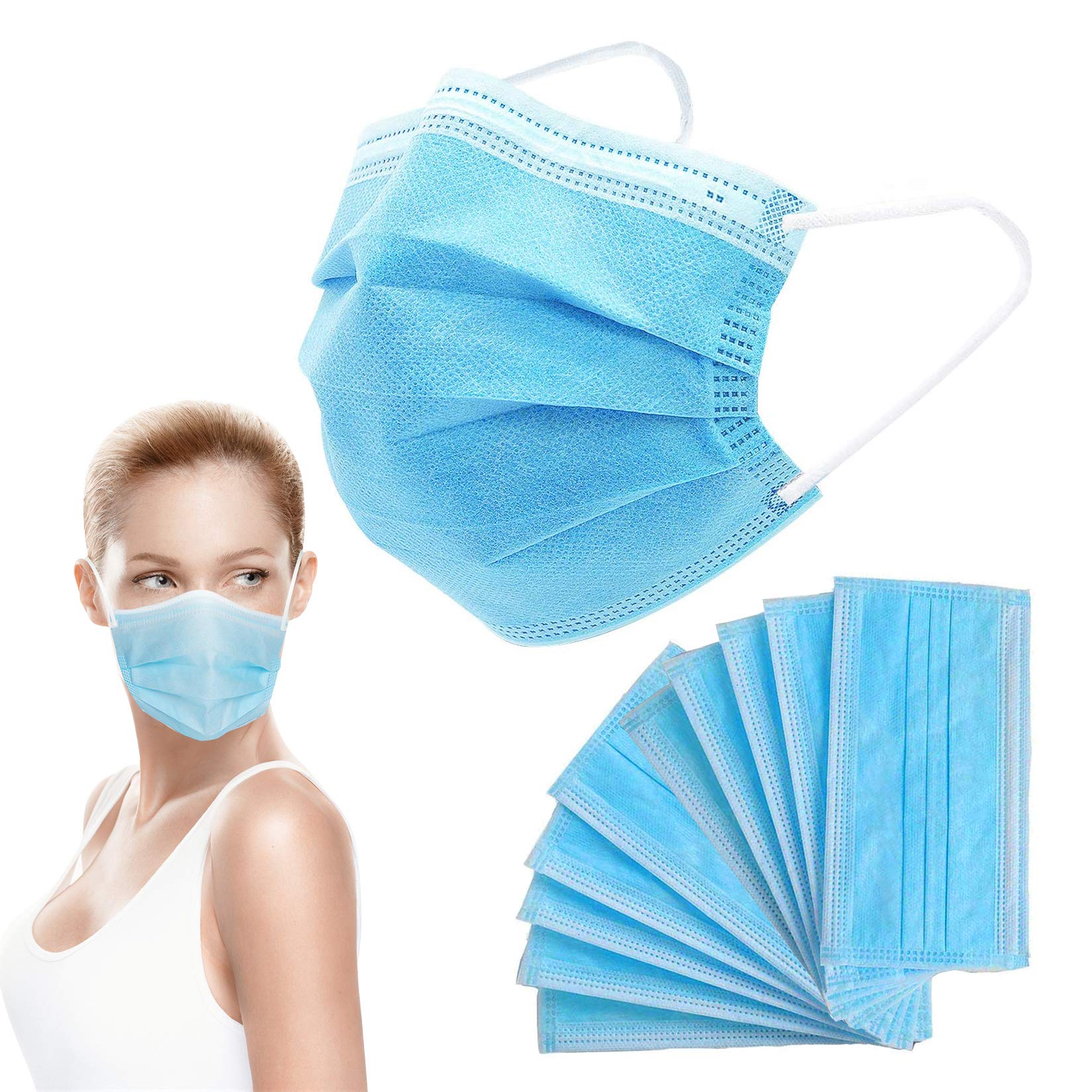 Asofcof 50PCS Disposable Face 3 Layer Anti-Dust Earloops Protective Cover Mask(Blue)