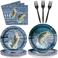 200 Pcs Gone Fishing Party Plates Napkins Gone Fishing Dinnerware Fishing Themed Tableware for Fishing Tournament Birthday Party Disposable Paper Plates Napkins Party Decor Supplies Favors 50 Guests