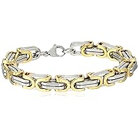 Crucible Jewelry Mens Gold IP Stainless Steel Two Tone Byzantine Bracelet, 8-Inch, Gold/White