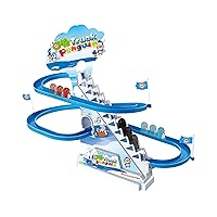 ARSUK Penguin Race Game Toy Playful Musical Roller Coaster Track Playset with Music & LED Flashing Lights On/Off Button for Toddlers and Kids Gift