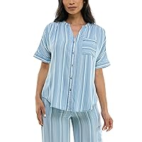 Zac & Rachel Women's Button Up Tencel Top with Short Sleeve and Front Tie Fashion Detail