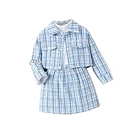 WDIRARA Toddler Girl's 3 Piece Outfits Plaid Tweed Jacket and Mini Skirt Set with Tee Top