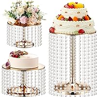3 Pcs Gold Metal Cake Stand Set, 6.3 Inch/ 7.9 Inch/ 15.7 Inch Wedding Round Cupcake Holder with Acrylic Pendants, Cupcake Pedestal Dessert Display Stands for Wedding Anniversary Baby Shower