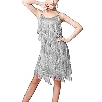 Women's 1920s Flapper Dress Sequin Beaded Art Deco V Neck Sleeveless Tassel Party Dress