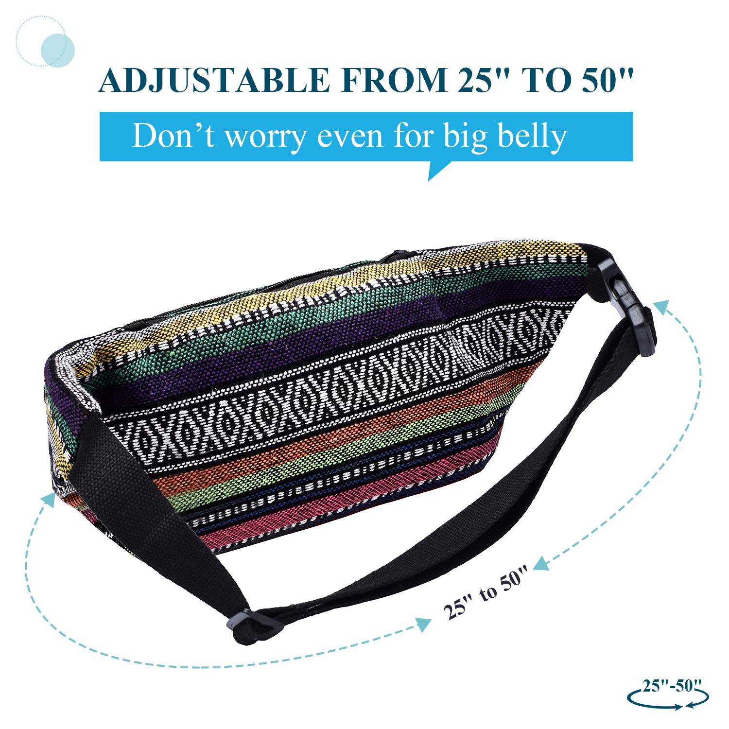Kayhoma Boho Fanny Pack Stripe Festival Retro Vintage Flat Bum Bags Travel Hiking Hip Waist Bag