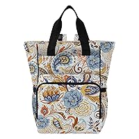 Paisley Flower Diaper Bag Backpack for Mom Dad Large Capacity Baby Changing Totes with Three Pockets Multifunction Diaper Bag Tote for Travelling Picnicking