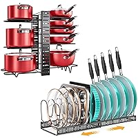 MUDEELA Pots and Pans Organizer Rack for Cabinet and Pots Lid Organizer Rack for Kitchen Cabinet Organizers and Storage with Anti-scratch Strip Bundle