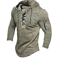 Mens Lace Up Henley Long Sleeve Shirts,Hooded Graphic T Shirts Vintage Goth Sport Tops Casual Slim Y2K Tees Blouses
