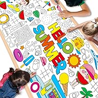 Giant Coloring Poster Hello Summer Coloring Posters for Kids Jumbo Coloring Table Cover Large Coloring Table Cloth Hawaiian Pool Party Game Activities Supplies Wall Decoration Banner 71 x 30in