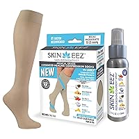 Skineez Skincarewear Medical Grade Compression Socks 10-20mmHg and Replenishing Spray, Firm, Moisuturize & Revitalize Skin, Relieve Foot, Arch, Heel, Calf, and Ankle Pain, Tan, S/M, 1 Pair, 1 Spray