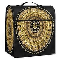 Golden Round Mandala Coffee Maker Dust Cover Mixer Cover with Pockets and Top Handle Toaster Covers Bread Machine Covers for Kitchen Cafe Bar Home Decor
