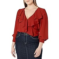 City Chic Women's Plus Size Relaxed Top with Wrap Over Ruffle Detail