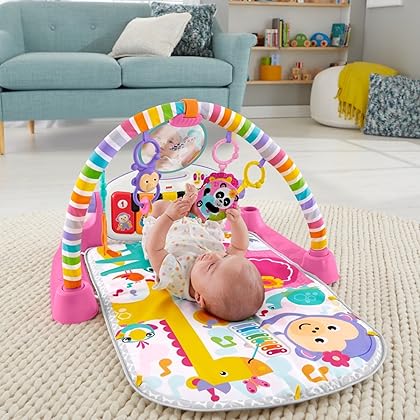 Fisher-Price Baby Playmat Deluxe Kick & Play Piano Gym With Musical -Toy Lights & Smart Stages Learning Content For Newborn To Toddler, Pink