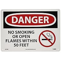 NMC D673RB DANGER - NO SMOKING WITHIN 50 FEET Sign - 14 in. x 0 in., Red/Black Text on White, Plastic Danger Sign with Graphic