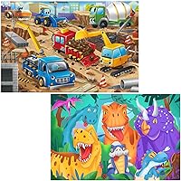 Jumbo Floor Puzzle for Kids Construction Site Dinosaur Jigsaw Large Puzzles 48 Piece Ages 3-6 for Toddler Children Learning Preschool Educational Intellectual Development Toys 4-8 Years Old Gift