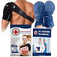 Bundle: Heat Therapy Arthritis Gloves (Lavender Scented, Universally Sized, 1 Pair, Blue) + Shoulder Support (Black)