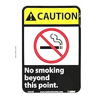 NMC CGA2P CAUTION - NO SMOKING BEYOND THIS POINT Sign - 10 in. x 7 in., Black Text on Yellow, PS Vinyl Caution Sign with Graphics