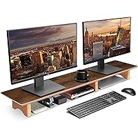 Large Dual Monitor Stand Riser - Solid Wood Desk Shelf with Eco Cork Legs for Laptop Computer/TV/PC/Printers, Perfect Desktop Stands Organizer with Underneath Storage for Office Accessories,Vintage